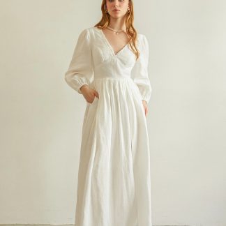 French elegant V-neck maxi dress