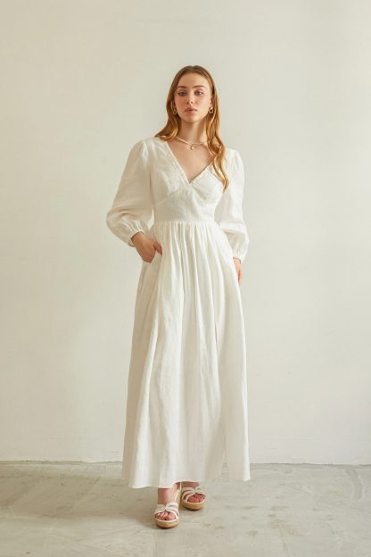 French elegant V-neck maxi dress