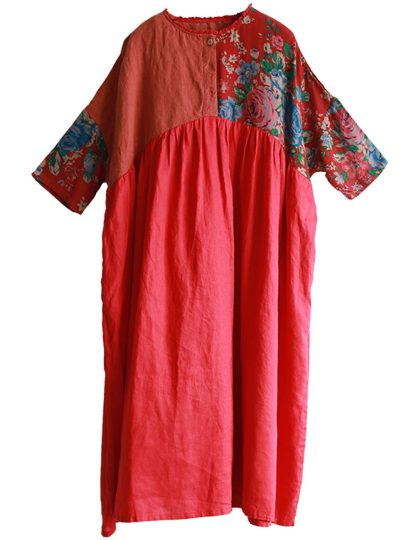 Red rhyme splicing retro contrast color long skirt - Image 6