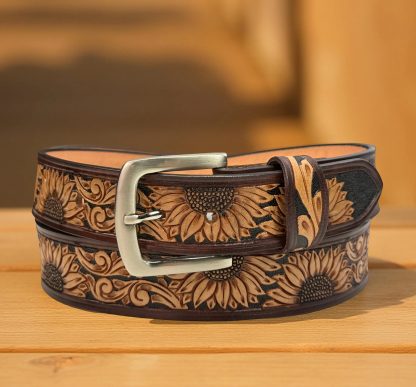 Sunflower-carved leather belt - Image 8