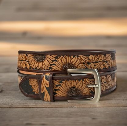 Sunflower-carved leather belt - Image 4