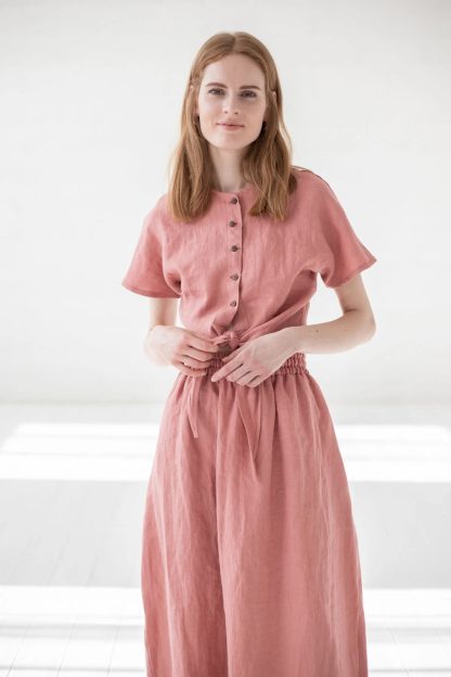 Women's Linen Button Front Tie Hem Top - Image 4