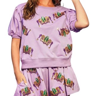 Women's Purple Cactus Print Sweatshirt and Shorts Set