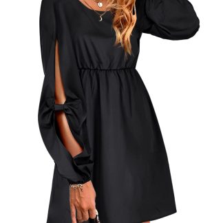 Design hollow lantern sleeve waist dress
