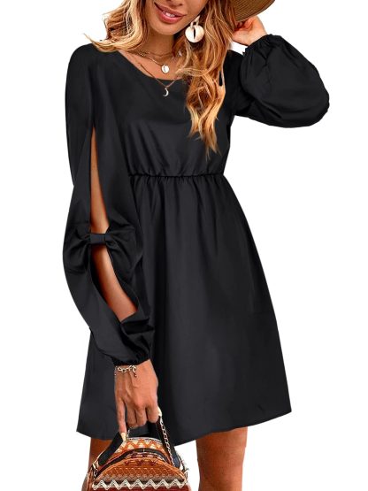 Design hollow lantern sleeve waist dress