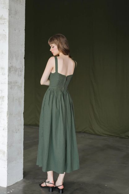 Forest green linen slip dress - Image 6
