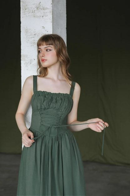 Forest green linen slip dress - Image 4