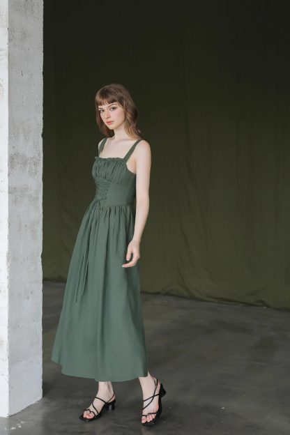 Forest green linen slip dress - Image 3