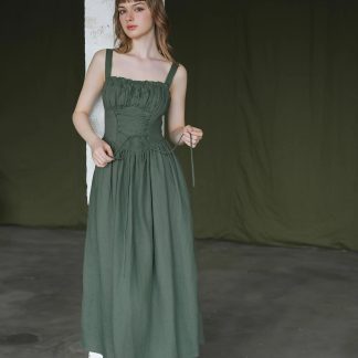 Forest green linen slip dress