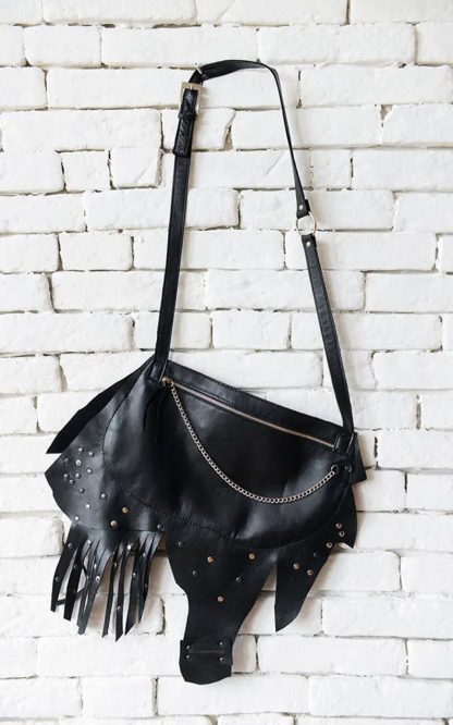 Personalized dark style rivet tassel shoulder bag - Image 5