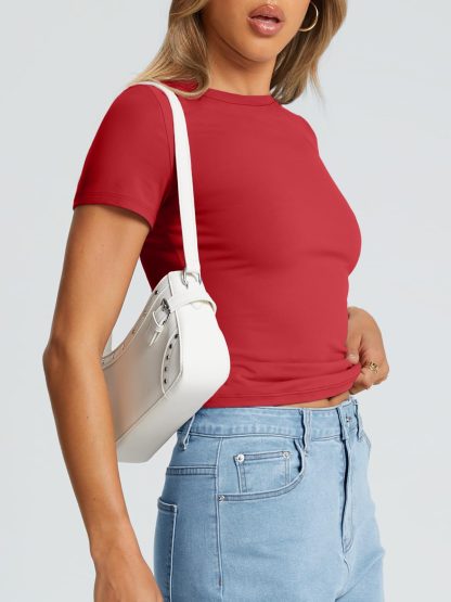 Women's red round neck short-sleeved top - Image 3