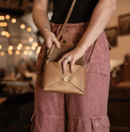 Handmade Leather Envelope Crossbody Bag - Image 2