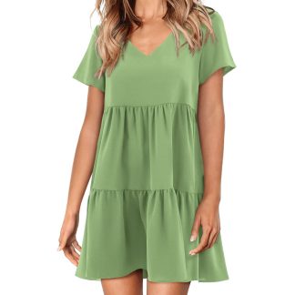 Fresh avocado green V-neck cake dress
