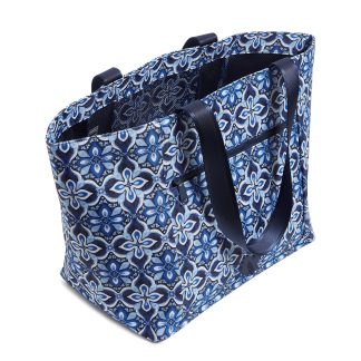 Blue Printed Quilted Tote Bag