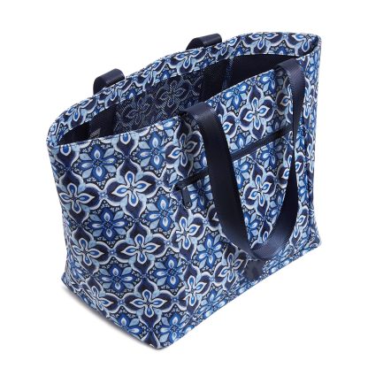 Blue Printed Quilted Tote Bag
