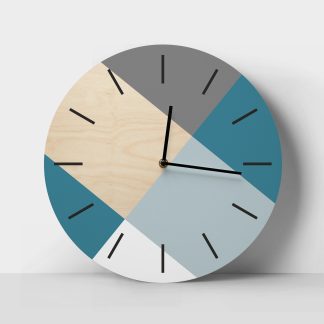 Geometric patchwork wooden wall clock