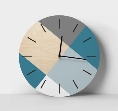 Geometric patchwork wooden wall clock