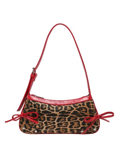 Playful leopard print bow underarm bag