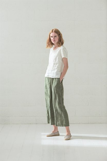 A touch of moss green linen wide-leg pants - Image 2