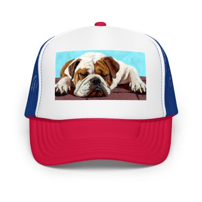 Hand-painted bulldog print mesh trucker hat - Image 6