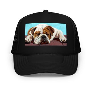 Hand-painted bulldog print mesh trucker hat