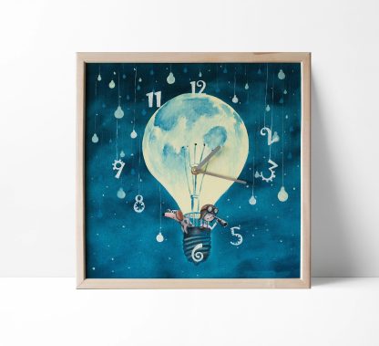 Childlike hand-painted square wall clock - Image 6
