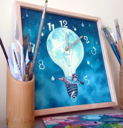 Childlike hand-painted square wall clock - Image 5