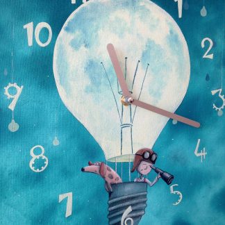 Childlike hand-painted square wall clock