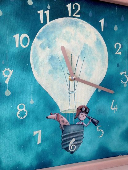 Childlike hand-painted square wall clock