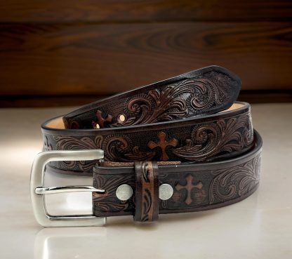 Vintage carved cross-grain belt - Image 10