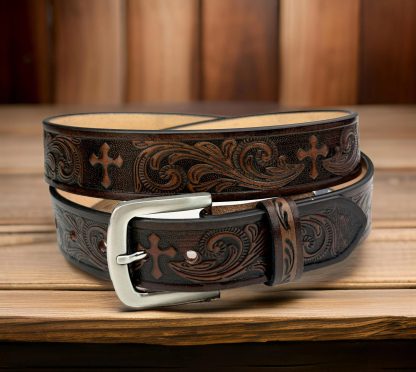 Vintage carved cross-grain belt