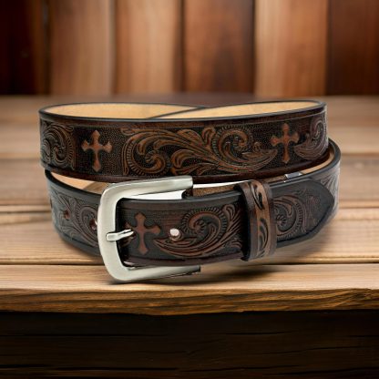 Vintage carved cross-grain belt - Image 5