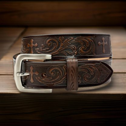 Vintage carved cross-grain belt - Image 4