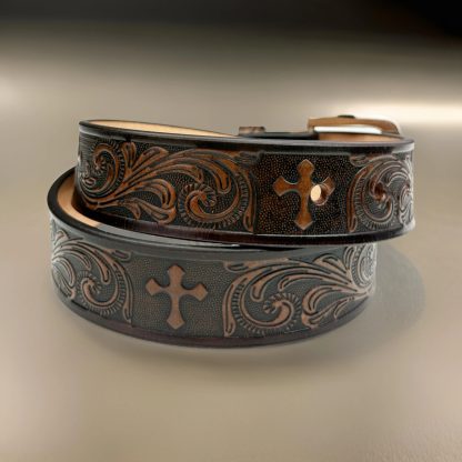Vintage carved cross-grain belt - Image 3