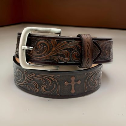 Vintage carved cross-grain belt - Image 2