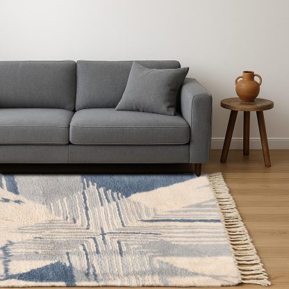 Gray and white colorblock abstract carpet - Image 4