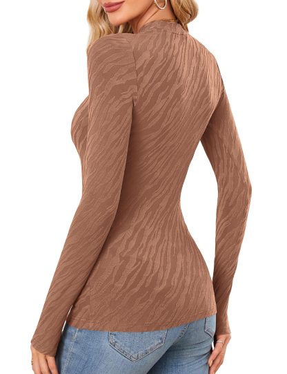 Textured half-high collar slim-fit long-sleeved top - Image 5