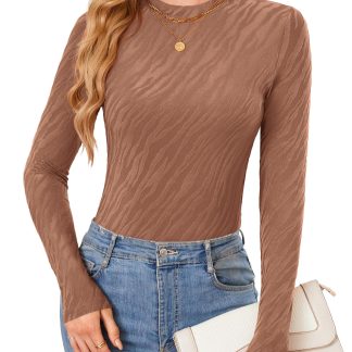 Textured half-high collar slim-fit long-sleeved top