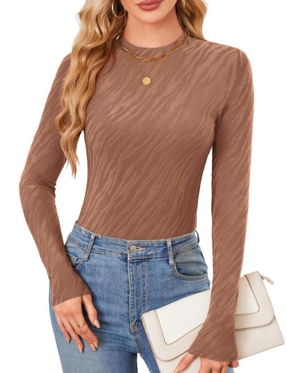 Textured half-high collar slim-fit long-sleeved top