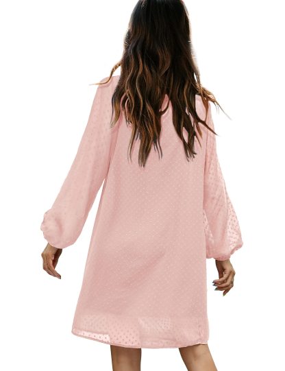 French Polka Dot Sheer Lantern Sleeve V-Neck Dress - Image 2