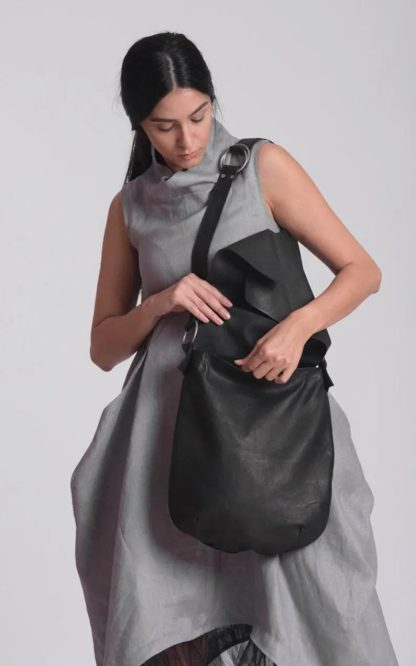 Dark irregular soft leather shoulder bag - Image 5