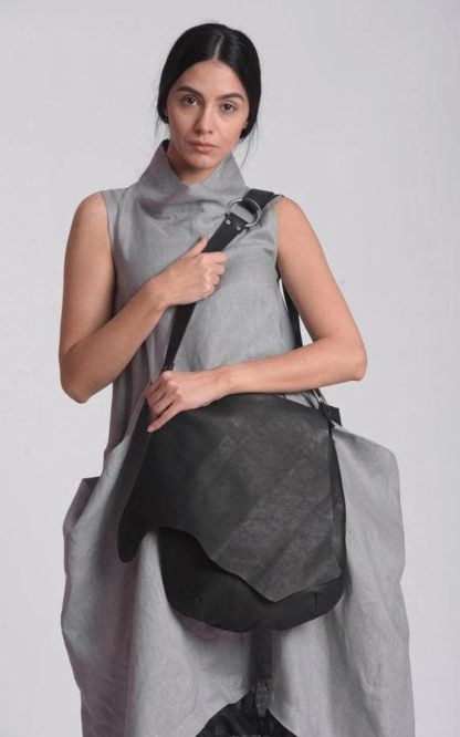 Dark irregular soft leather shoulder bag