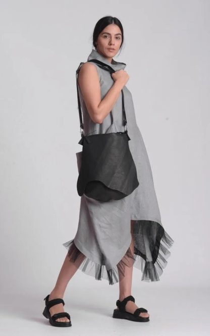 Dark irregular soft leather shoulder bag - Image 3