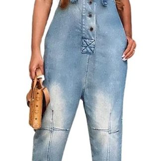Women's button-front denim overalls
