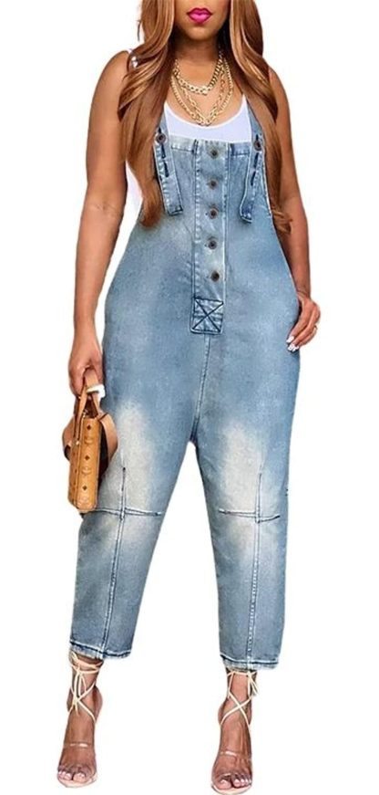 Women's button-front denim overalls