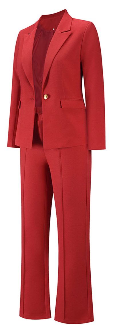 Women's Red Blazer and Flared Pants Set - Image 7