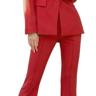 Women's Red Blazer and Flared Pants Set