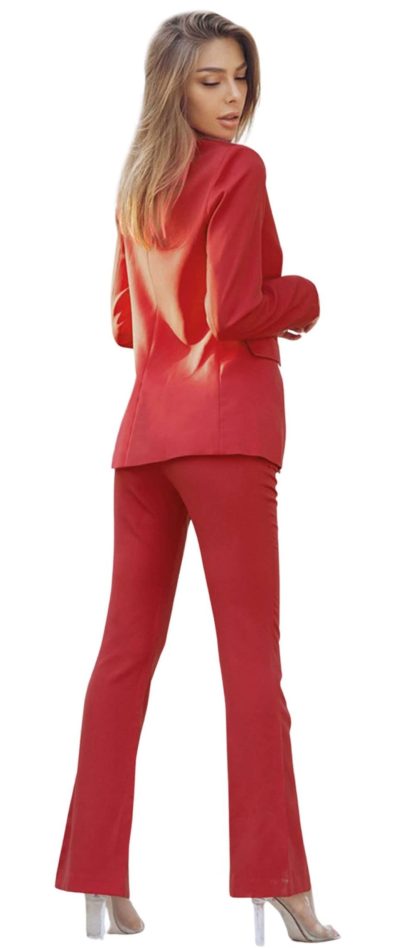 Women's Red Blazer and Flared Pants Set - Image 4