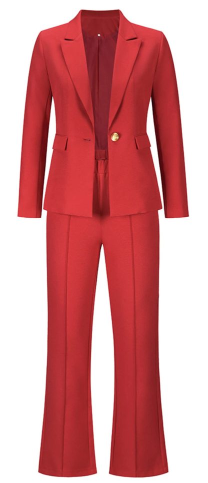 Women's Red Blazer and Flared Pants Set - Image 3