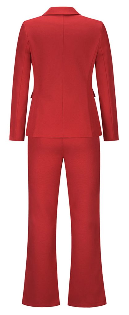 Women's Red Blazer and Flared Pants Set - Image 2